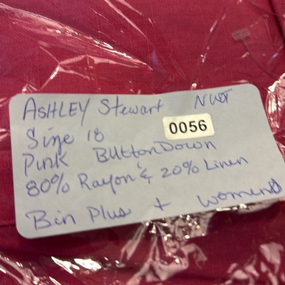 Ashley Stewart Pink Blended Linen 3/4 length sleeves Button Down Top SKU0056&57 - Picture 8 of 9